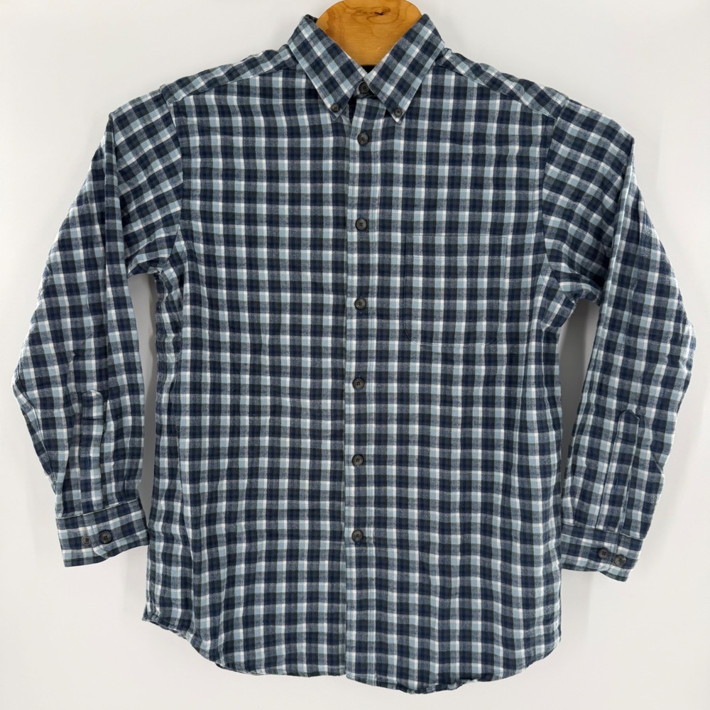 Roundtree & Yorke Casuals Mens Blue Plaid Portuguese Flannel Shirt Medium